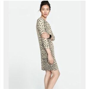 J.Crew Women's Size 2 Leopard Print Knee Length Shift Dress Long Sleeve